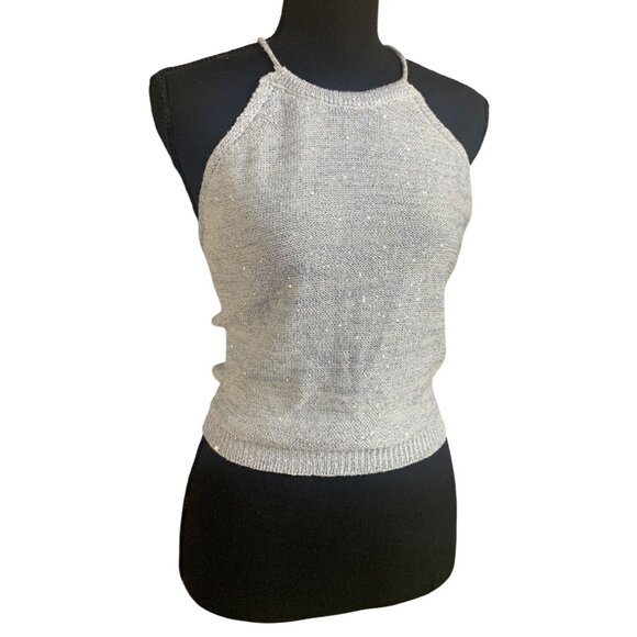 Wild Fable Womens Light Blue Halter Sequin Knit Backless Cropped Top Size XL - Picture 3 of 10